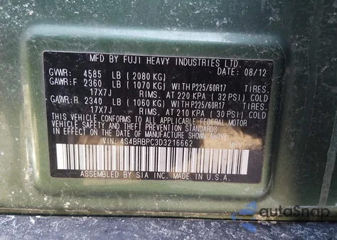 2013 Subaru Outback 2.5I Limited z USA, uszkodzony, nr VIN 4S4BRBPC3D3216662